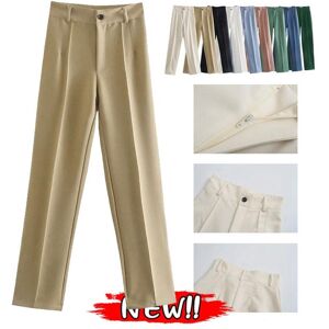 91530103MAC32JTX96 Fashion Women's Pants Office Lady Solid Straight Casual Pants Vintage High Waist Zipper Trousers