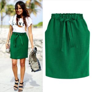 TQ Fashion New Spring Summer Elegant Midi Skirts Womens Office Pencil Skirt Cotton Elastic Waist Package Hip Skirt Bow Skirt Green
