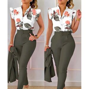 Living Mall Summer Fashion Print 2 Piece Set Women Casual Button Flying Sleeve Shirt Pants Suits Female V-Neck Top High Waist Pants Outifits