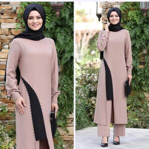 Prien Tunic Trousers Women Combination Muslim Hijab Suit New Season Pearl Detailed Crepe Quality Fabric Elastic Waist Trousers Turkey