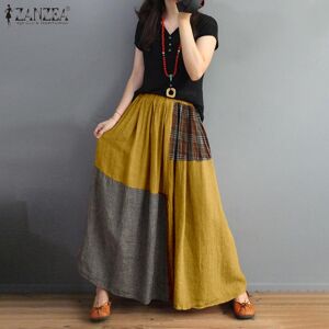 ZANZEA Women Cotton Elastic Waist Vintage Patchwork Print Summer Skirts