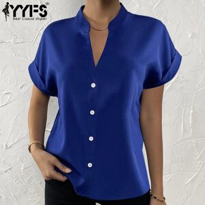 YYFS Women's Fashion Casual Summer Solid Color Print Short Sleeve V-Neck Blouses & Shirts