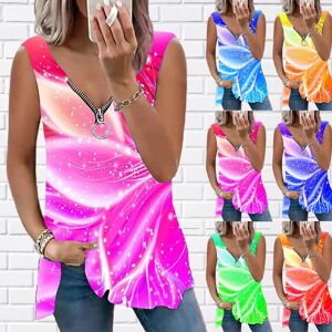 3D Printed Clothing Women's Top Summer New Fashion Big Leaves Printed Casual Plus Size Sleeveless Zipper V-neck Top Tank Top for Women Summer