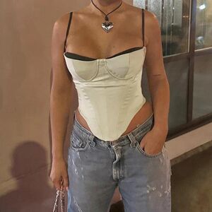 surwenyue Fashion Sexy Spicy Girl Tank Top Women Casual 2024  Slim Fit Patchwork Solid Simple Waist Tied Chest Strap Y2k Crop Top 30732