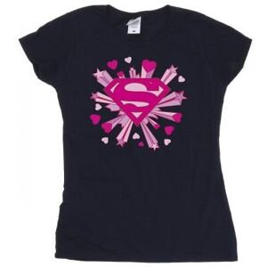 DC Comics Womens/Ladies Superman Pink Hearts And Stars Logo Cotton T-Shirt