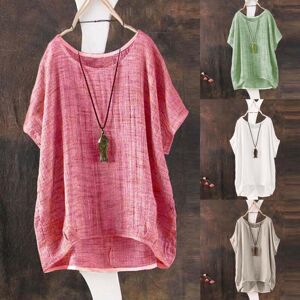 Newallen Summer Plain Loose T-Shirt Round Neck Cotton Blend Blouse Plus Size Baggy Tops Tee Shirts