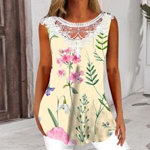 Basaka Women Top Summer Sleeveless White Lace Splicing O Neck Flower Print Loose Fit Breathable Ladies Shirt Blouse Streetwear