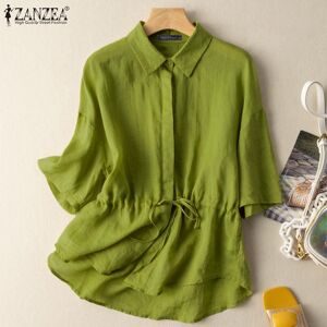 ZANZEA Women Summer Casual Turn Down Collar Short Sleeve Blouse Tunic Shirts #2