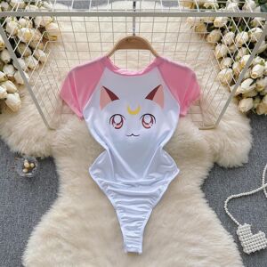 Diana Fashion Clothes Porno Lingerie Sweet Sheath Bodysuits Female O Neck Short Sleeve Rompers Open Crotch Women Kawaii Sexy Erotic Cute Slim Swimsuits 2024