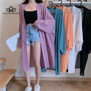 Bella Philosophy Summer Korean Chic Long Retro Coat Loose Korean Chiffon Sunscreen Shirt Woman Fashion Casual Loose Shirt Tops