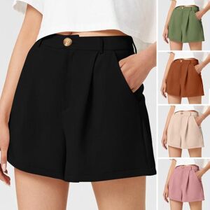 bluelans clothing Women Shorts A-line Solid Color High Elastic Waist Button Zipper Closure OL Commute Formal Business