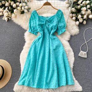 RUGOD 2022 Summer New French Style Fashionable Wrinkled Lace-up Waist Holiday Style Short-sleeved A-line Dress