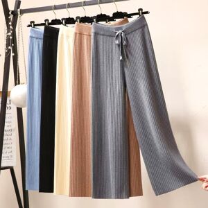 7Fashion Show Fashion Women Winter High Waist StraightWide Leg Pants Casual Solid Color Lace-up Knitted Trousers