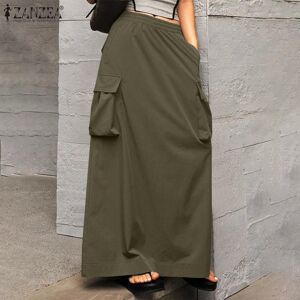 ZANZEA Women's Midi Elastic Waist Head Pockets Pockets Loose Solid Color Half Skirt