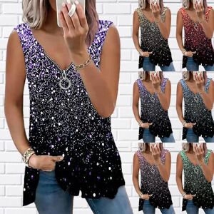YASEY Women's Top Summer New Fashionlittle by Little Printed Casual Plus Size Sleeveless Zipper V-neck Top Tank Top
