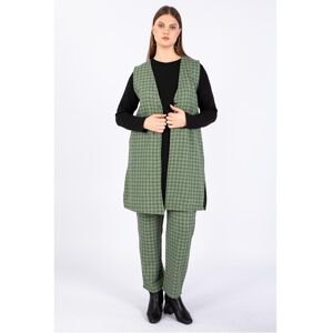 Blue White Women's Large Size Checkered Vest Suit 3-Pack Green