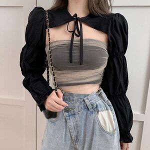 Gather in the world Women's  New  Design Sense Stitching Net Gauze Blouse Fashionable  Sexy Two-Piece Mesh Belt Blouse Tube Tops and Shawl