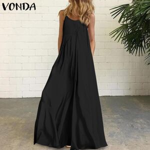 VONDA Women's Sleeveless Bohemia Long Maxi Dress Summer Beach Sundress Sexy Spaghetti Strap Plus Size