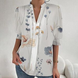 women clothing wholesale Vintage Digital Printing Elegant Shirts V Neck Half Sleeve Women Blouse Casual  Ladies 2023 Stand Collar Loose Simple Tops 28018