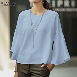 ZANZEA Women's Summer Round Neck Flared 3/4 Sleeve A Hem Blouse