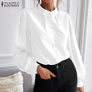 ZANZEA Women Elegant Puff Long Sleeve Office Blouse Shirts