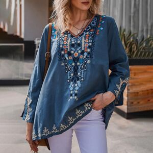 Women V-neck Long Sleeve Blouse Shirts Summer Retro Print Baggy Tops ZANZEA