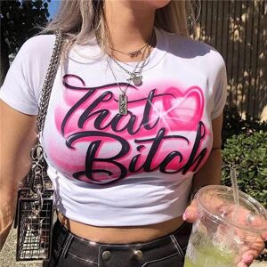 ZSIIBO Harajuku Goth Short Sleeve T-shirts Y2K Fashion Letter Print Cute Baby Tees Streetwear Summer E-girl White Crop Tops Slim