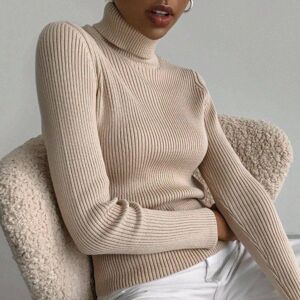 best items 2023 Winter  High Neck Knit Top Fashion Autumn Solid Color Long Sleeve Pullover Womens Sweater Ladies Casual Knitwears 28758