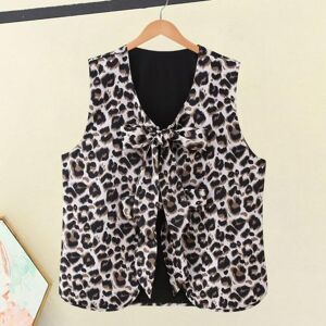 bluelans clothing Women V-neck Lace-up Long Pants Straight Coat High Waist Bowknot Vest Wide Leg Leopard Print