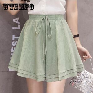 WTEMPO Solid Color Pleated Chiffon Skirt Pants Women's Summer New Student Elastic Waist Loose Large Wide Leg Shorts