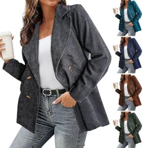 liqiangang Women Autumn Blazer Solid Color Loose Long Sleeves Cardigan Double-breasted Warm Formal Business Winter Corduroy Coat for Work