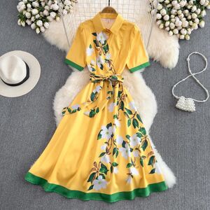 RUGOD 2022 Summer Temperament Lapel Waist Thin Positioning Printing Puff Sleeve A-line Dress Elegant Long Dress