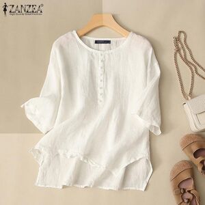 ZANZEA Summer Loose Casual O-neck Short Sleeve Cotton Cover Up Blouse