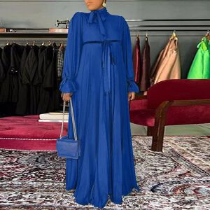 Fashion Icon Women's Small Standing Neck Tie Long Sleeve Pleated Solid Color Loose Dress