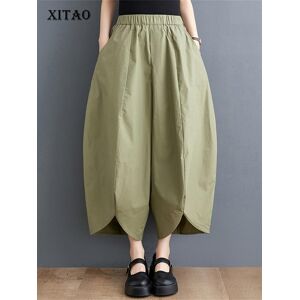 XITAO Women Wide Leg Pants Irregular Solid Color Pleated Length Pants WLD16705