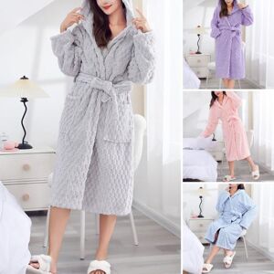 jinleyu Women Winter Bathrobe Thick Coral Fleece Warm Great Water Absorbent Solid Color Lace Up Long Sleeve Cardigan Hooded Pockets Mid-aclf Length