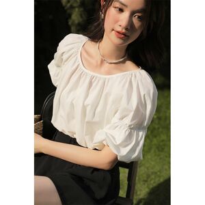 Mishow White Shirt For Women Summer Korean Style Elegant Versatitle Brief Sweet O-Neck Short Puff Sleeves Blouse Female Clothes MXB25X0189