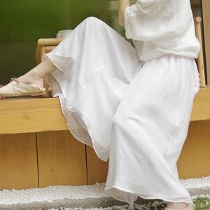 Soliaten Women Elegant Solid Pants  Summer Retro High Waist Two Layer Wide Leg Pant Long Boho Trousers Female C- 071