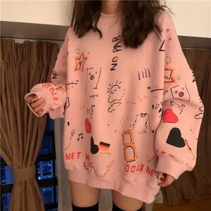 MakeWishes Autumn and Winter Korean Version of Loose Long-sleeved Graffiti Printing Retro Pullover Sweater Women's Casual All-match Jacket