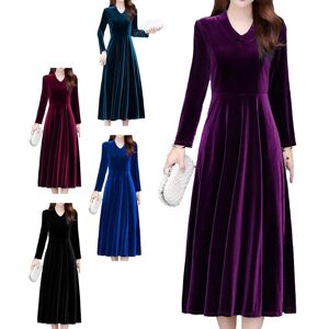 iEFiEL Women's Fashion Long Sleeve Elegant Solid Color Velvet Dress Vintage Party Cocktail Evening Gowns