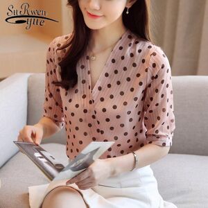 surwenyue Vintage Polka Dot V-neck Blouse Women Summer Elegant Blouse Short Sleeve  Korean Chiffon Shirt Womens Clothing 8980 50 1135