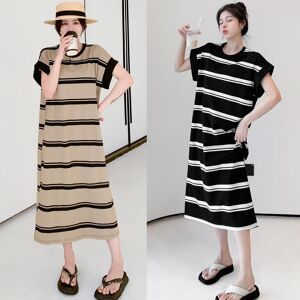 MODIQUE Summer Plus Size Women Loose Versatile Vintage Stripe A-Line T-Shirt Long Dress Female Casual Oversize Cotton Short Sleeve O-Neck Dresses