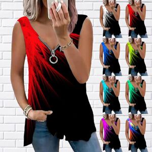 3D Printed Clothing Women's Top Summer New Fashion Green Straw Printed Casual Plus Size Sleeveless Zipper V-neck Top Tank Top