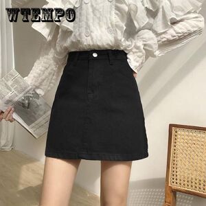 WTEMPO Women Summer High Waist Skirt Casual Solid Color Anti-Darkening Mini Thin Sexy A-line Denim Skirt