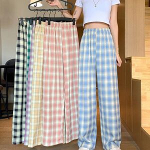 Summer Star Women's Retro Plaid Loose Trousers Lightweight Elastic Summer High Waist Wide Leg Casual Pants