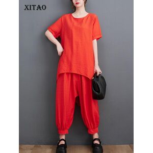 XITAO Two Pieces Sets Ankle-length Pants Sets Solid Color Loose Fashion Causal Women WLD11364