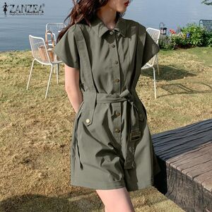 ZANZEA Women Tunic Overalls Summer Casual Turn Down Collar Short Sleeve Romper Jumpsuits