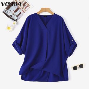 VONDA Women Autumn Adjustable Half Sleeve Solid Color Oversize Shirts