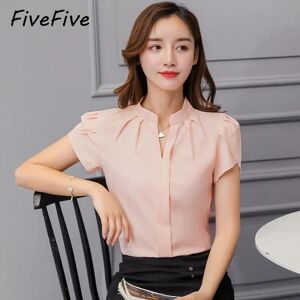 FIVE FIVE FiveFive Summer Blouse Women Office Ladies Chiffon White Shirt Short Sleeve Elegant Tops Casual Shirt Plus Size