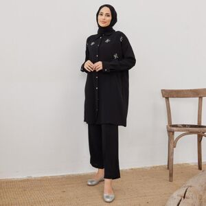 VAVINOR Women Hijab Suit With Snowflake Stone Embroidery Pattern